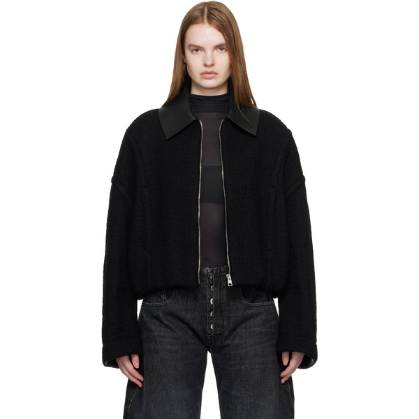  Jean Paul Gaultier Black Heavy Wool Bomber Jacket 