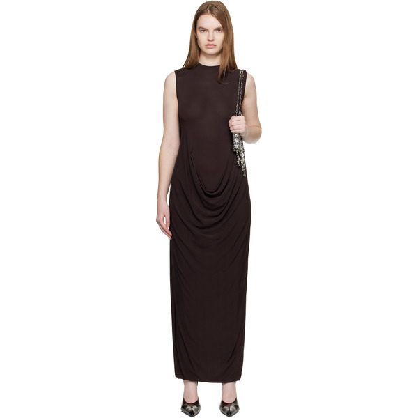  Jean Paul Gaultier Brown Double Layer Draped Maxi Dress 