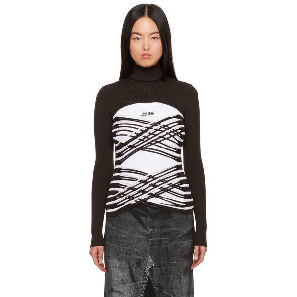  Jean Paul Gaultier Brown & White Striped Turtleneck 
