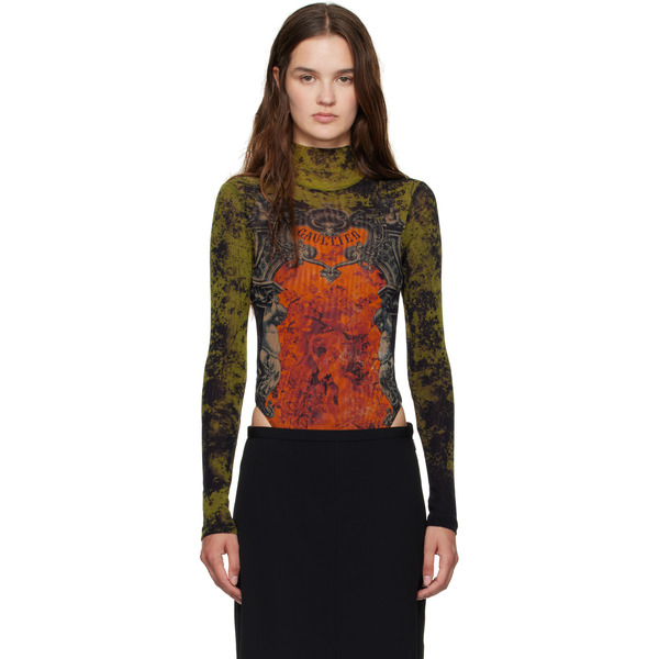  Jean Paul Gaultier Khaki & Orange 'the Médaillon' Open Back Bodysuit 
