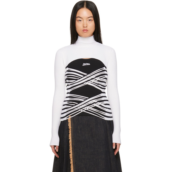  Jean Paul Gaultier White & Navy Striped Turtleneck 