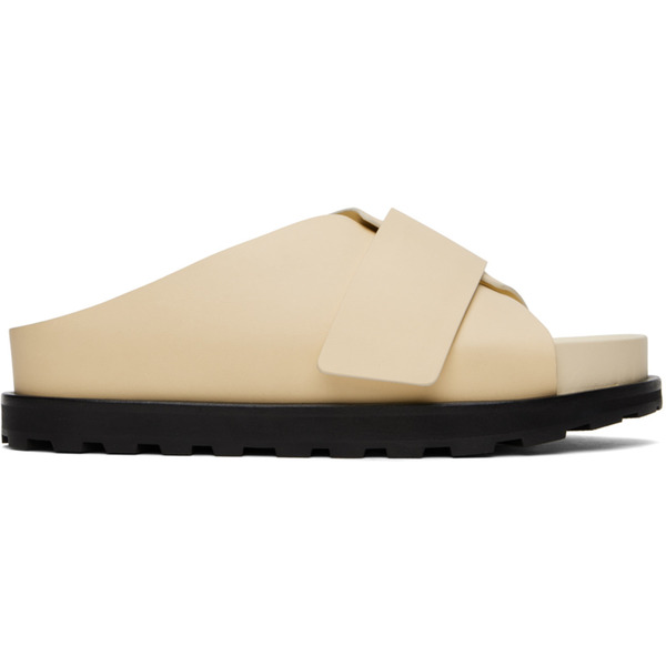  Jil Sander Beige Cross-strap Leather Slides 