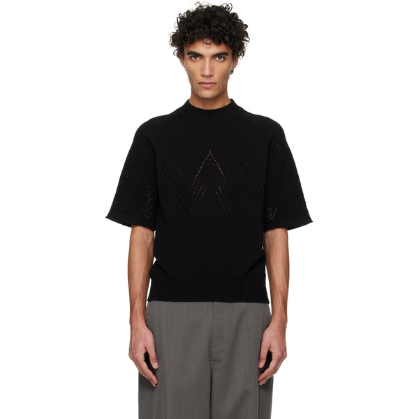  Jil Sander Black Pointelle Short Sleeve Sweater 