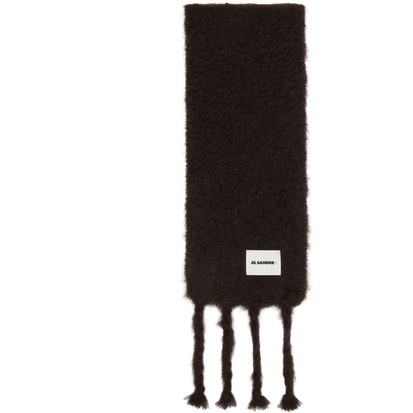  Jil Sander Brown Slim Wool Blend Scarf 