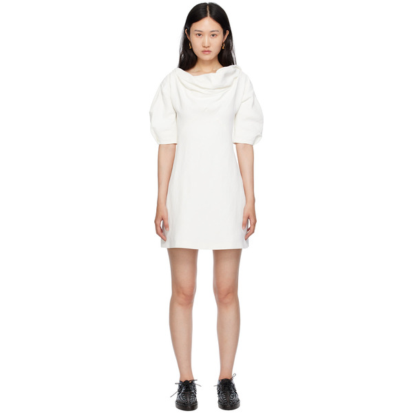  Jil Sander White Cowl Neck Minidress 