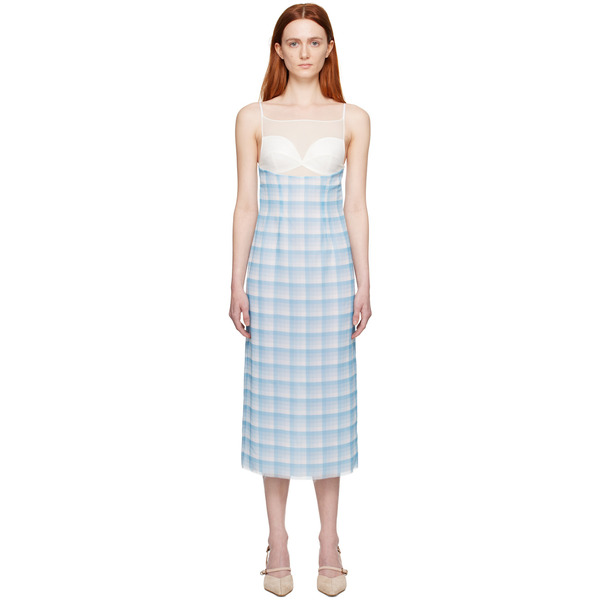  Juneyen Blue Check Midi Dress 