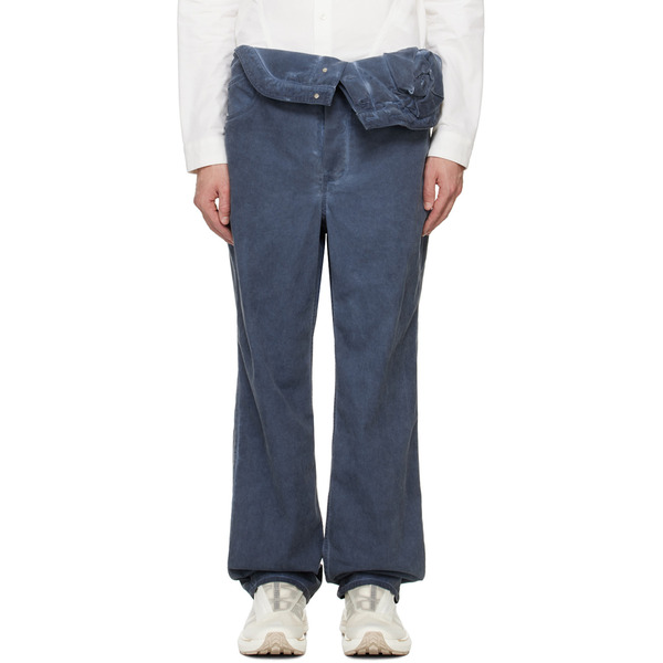  Juntae Kim Navy Asymmetric Flower Trousers 