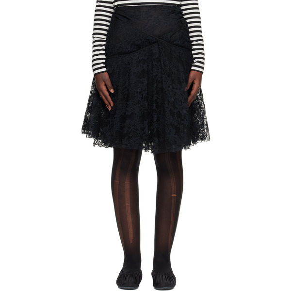  Junya Watanabe Black Nylon Raschel Lace Midi Skirt 