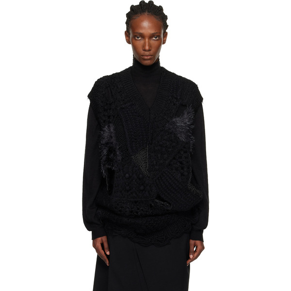  Junya Watanabe Black Patchwork V-neck Sweater Vest 