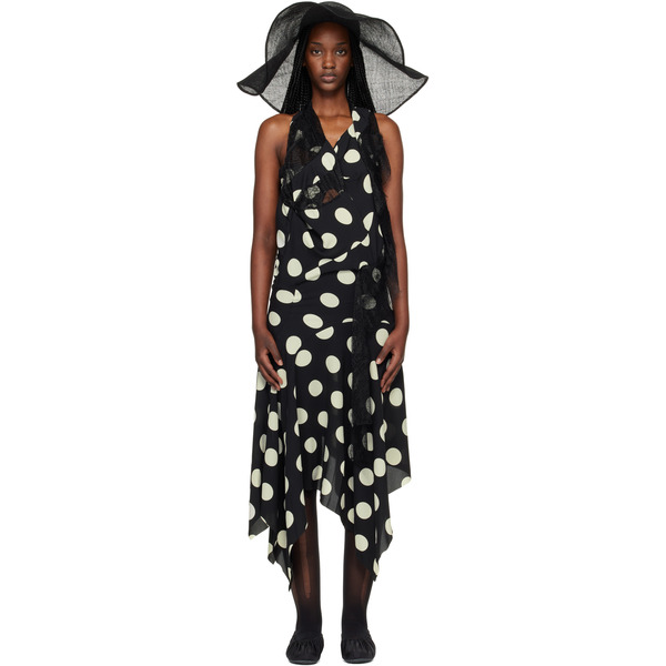  Junya Watanabe Black & White Printed Lace Halter Midi Dress 