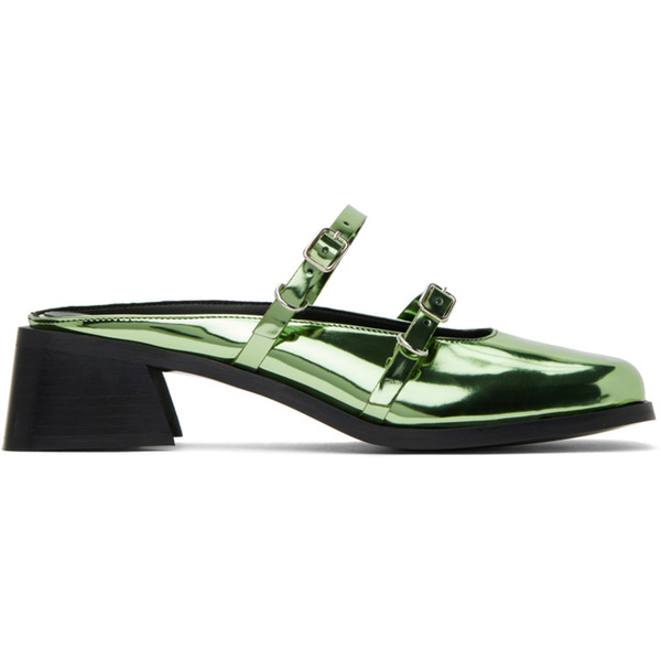  Justine Clenquet Green Andie Metallic Mules 
