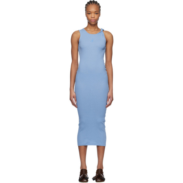  Jw Anderson Blue Anchor Logo Twisted Strap Midi Dress 