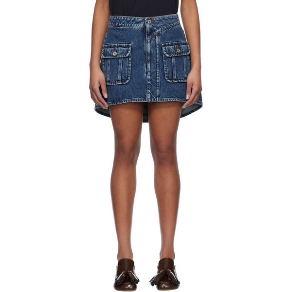  Jw Anderson Blue Curved Patch Pocket Denim Miniskirt 