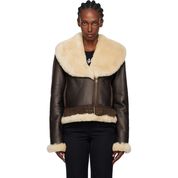  Jw Anderson Brown & Beige Aviator Shearling Jacket 