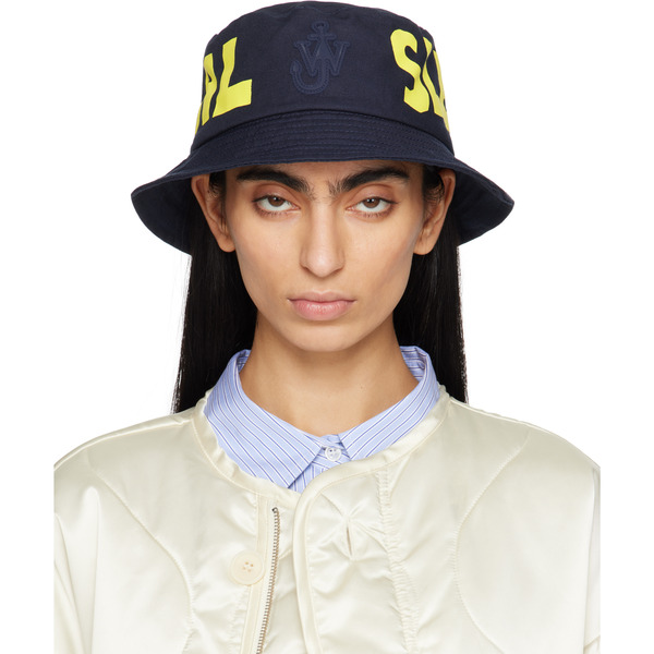  Jw Anderson Navy 'real Sleep' Slogan Bucket Hat 