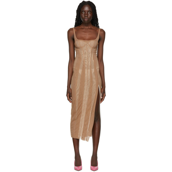  Kathryn Bowen Beige Bustier Tank Midi Dress 