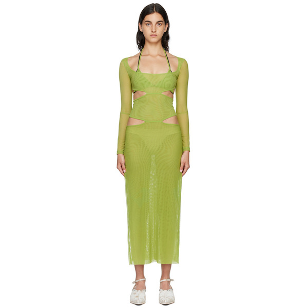  Kathryn Bowen Ssense Exclusive Green Cutout Maxi Dress 