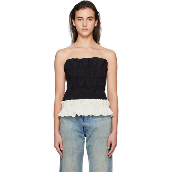  Kijun Black & Off-white Shirring Mono Tube Top 