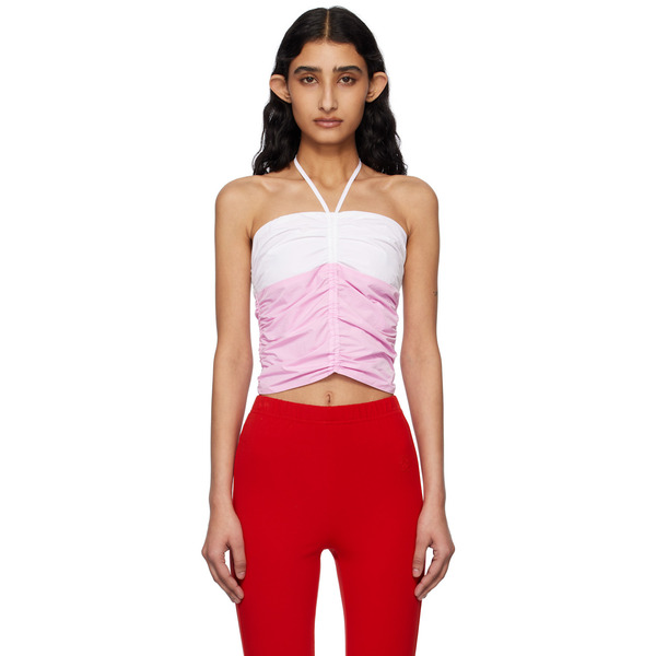  Kijun Pink & Off-white Shirring Halter Top 