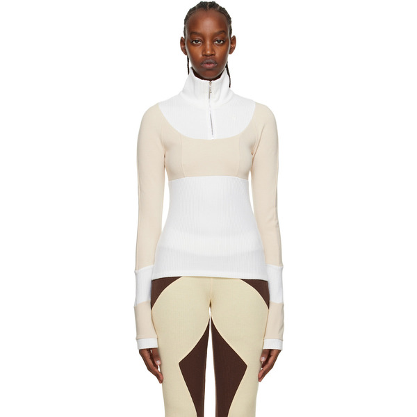  Kijun White & Beige Half-zip Sweater 