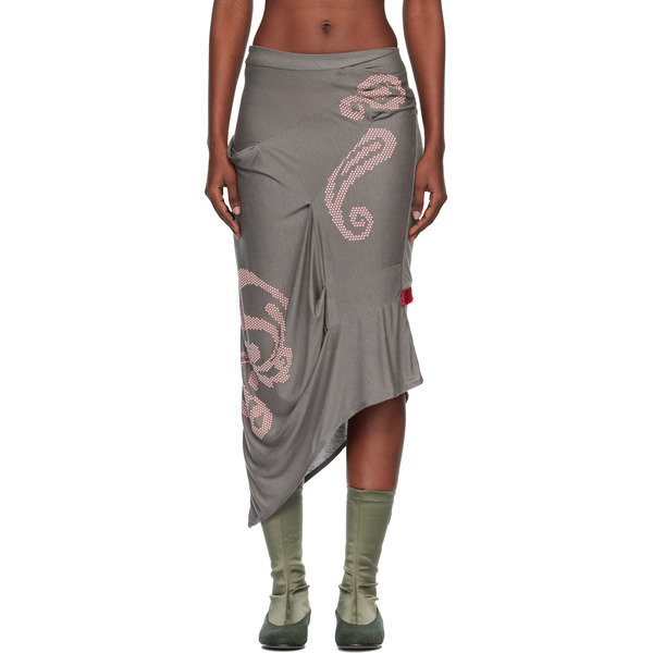  Kiko Kostadinov Gray Raven Midi Skirt 
