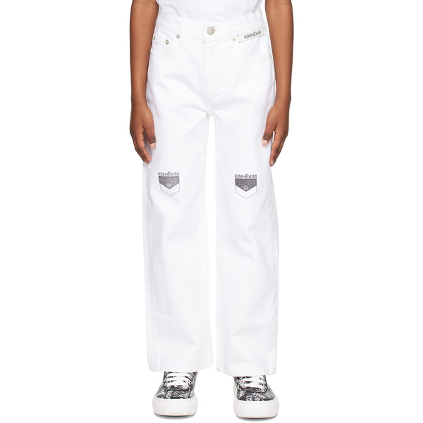  KimhĒkim Kids White Pocket Stamped Jeans 