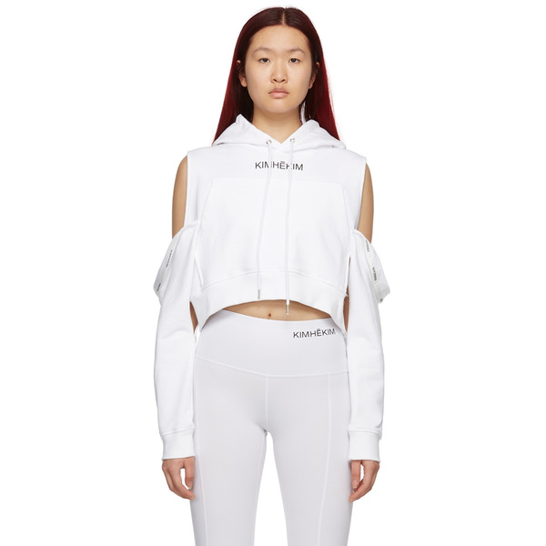  KimhĒkim Ssense Exclusive White Off-shoulder Petal Hoodie 