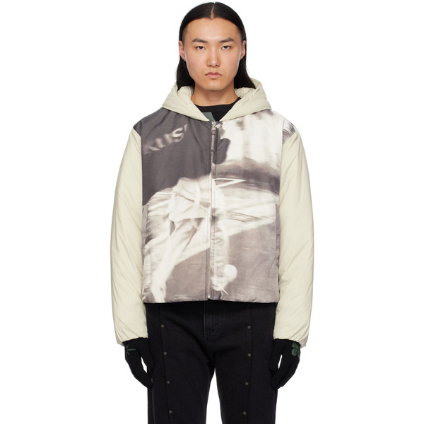  Kusikohc Off-white & Gray Padded Printed Jacket 
