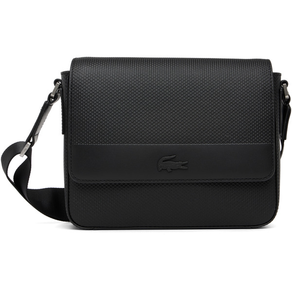 Lacoste Black Chantaco Leather Messenger Bag 