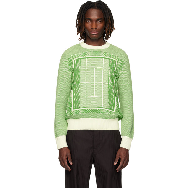  Lacoste Green Tennis Court Graphic Jacquard Sweater 