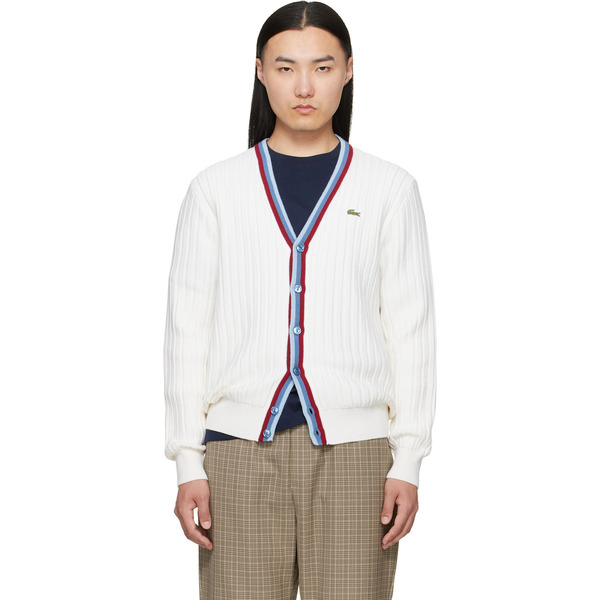  Lacoste White 'french Made' Archive Re-edition Knitted Cardigan 