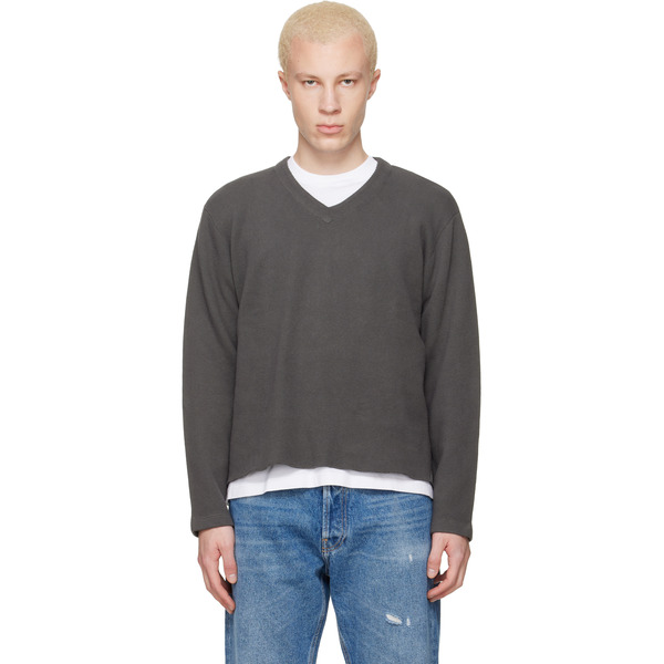  Lady White Co. Gray Cropped V-neck Sweater 