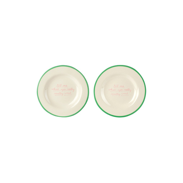  Laetitia Rouget Green & White 'tell Me What You Really Want' Dessert Plate Set 