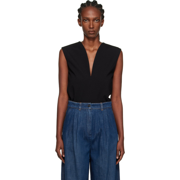  Lanvin Black Jersey Plunging Neckline Top 