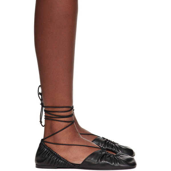  Lanvin Black Mesure Lace-up Leather Ballerina Flats 