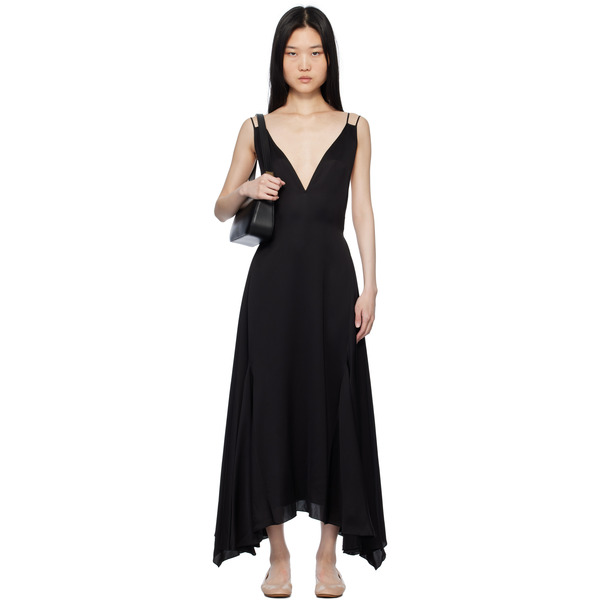  Lanvin Black Silk Bowling Midi Dress 