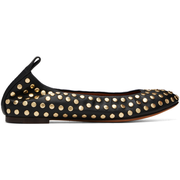  Lanvin Black Studs Leather Ballerina Flats 
