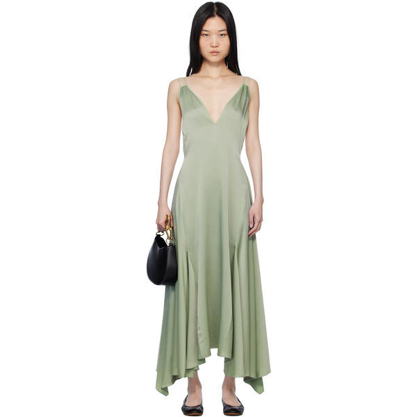 Lanvin Green Silk Bowling Midi Dress 