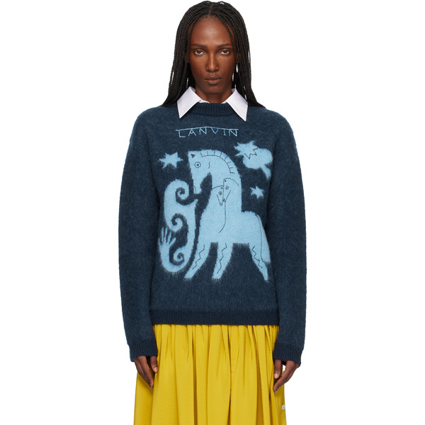  Lanvin Navy Lunar Year Jacquard Mohair Sweater 