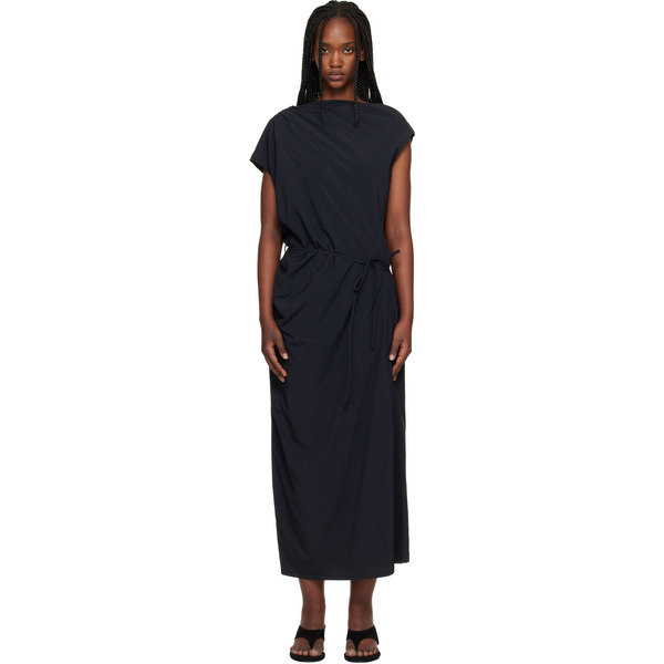  Le17septembre Black Asymmetrical Draped Midi Dress 