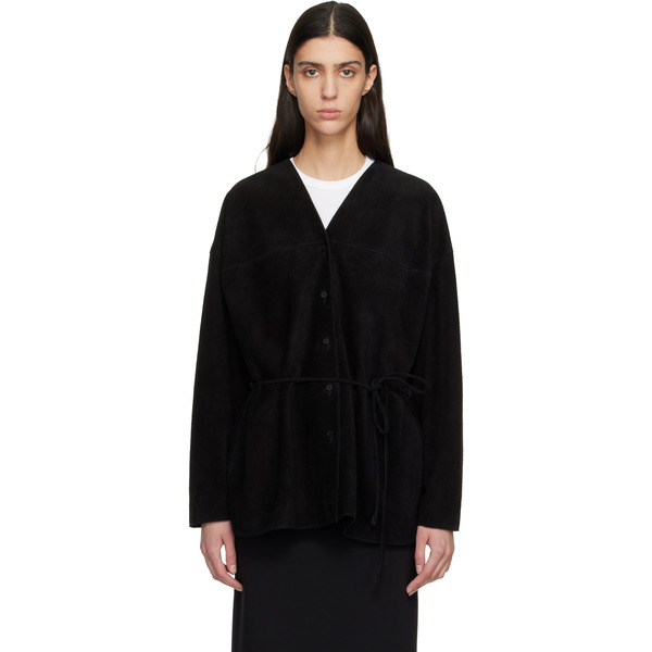  Le17septembre Black Collarless Suede Jacket 
