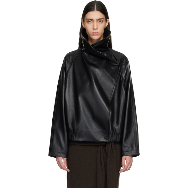  Le17septembre Black Sculptured Leather Jacket 