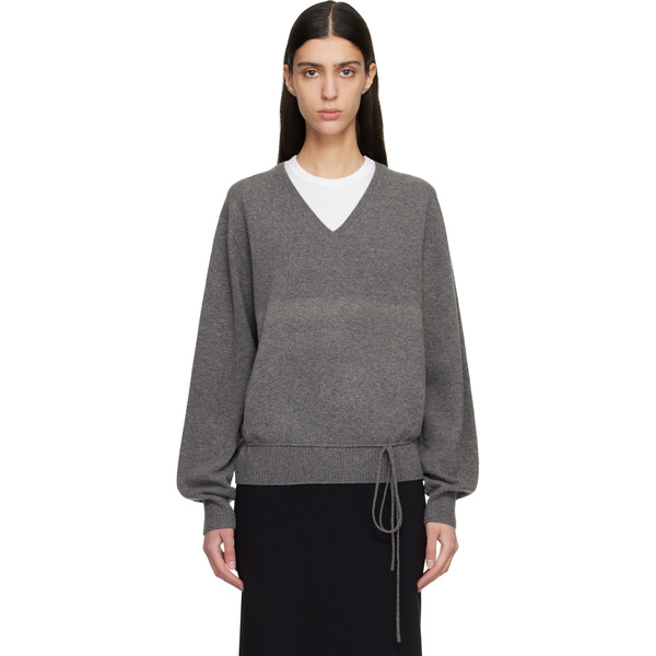  Le17septembre Gray Cashmere Blend Wholegarment V-neck Sweater 