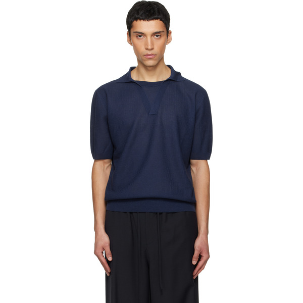  Le17septembre Navy Layered Neck Knit Polo 