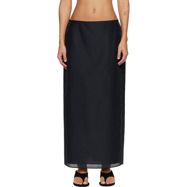  Le17septembre Navy Sheer Structured Midi Skirt 