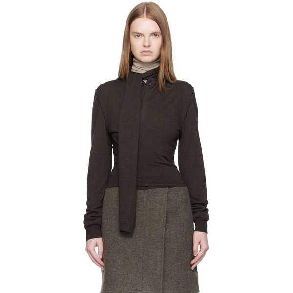  Lemaire Brown Twisted Scarf Cardigan 