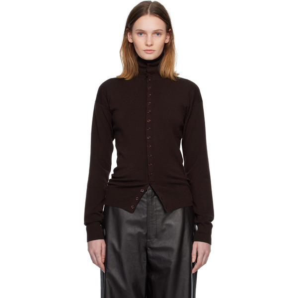  Lemaire Burgundy Buttoned Fitted Cardigan 