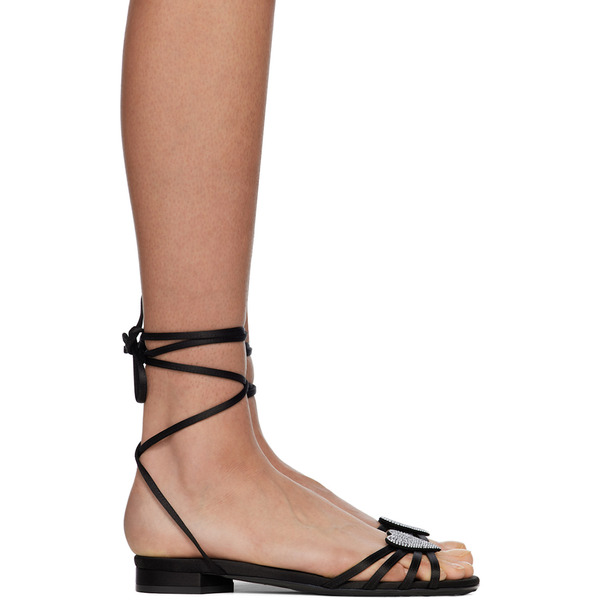  Les Petits Joueurs Black Kaia Flat Sandals 