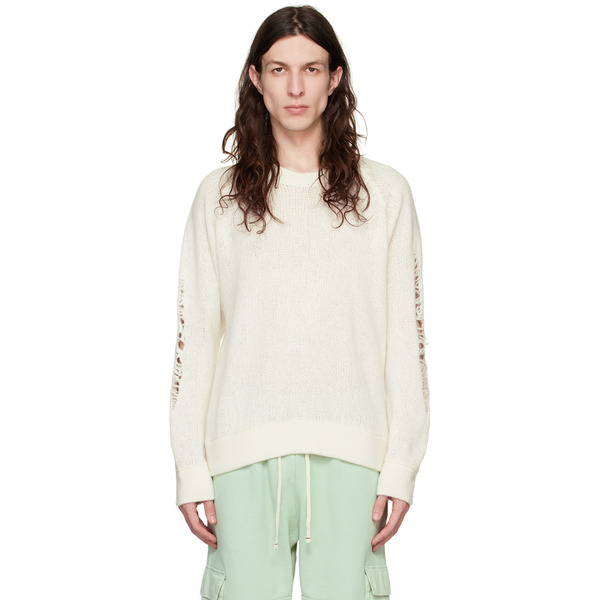  Les Tien Off-white Distressed Sweater 