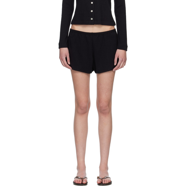  Leset Black Pointelle Mini Shorts 